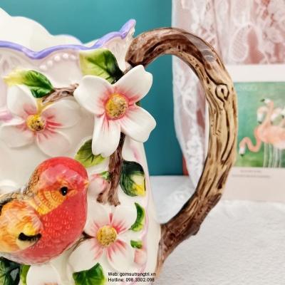 Bình Cắm Hoa Đắp Nổi Chim Hoa - Hàng Thủ Công Cao Cấp